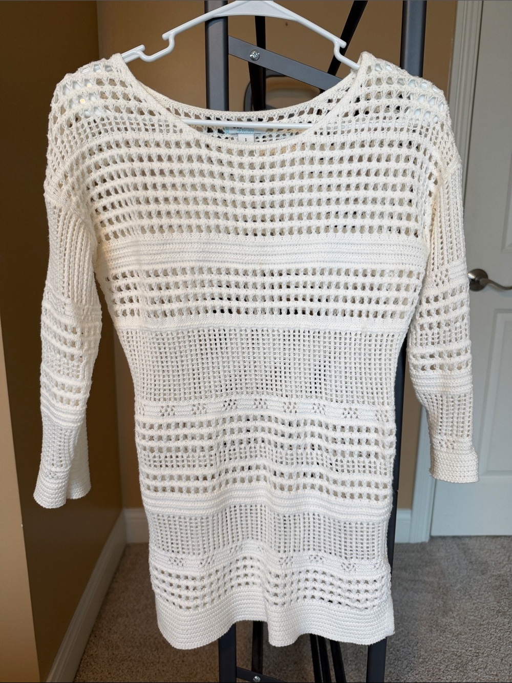Old Navy Cream Open-Knit Scoop Neck Sweater